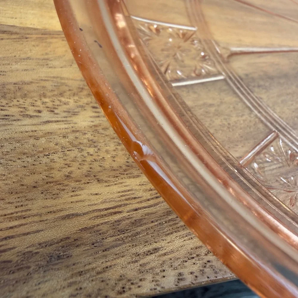 Jeannette Glass Pink Depression Glass Doric Pattern Round Serving Tray 12 inch
